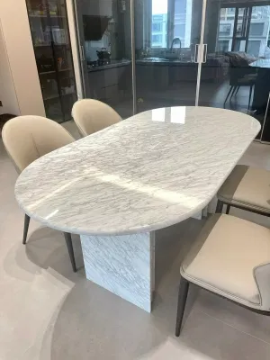 Mesas de comedor ovaladas, muebles de piedra blanco Carrara/mármol blanco Veneto para comedor