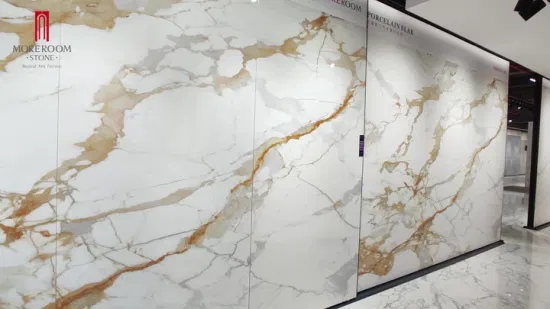 Decoración de interiores Calacatta Gold Marble Gran formato Porcelana de gran tamaño Pared/Piso/Encimera Azulejos Losa de piedra sinterizada